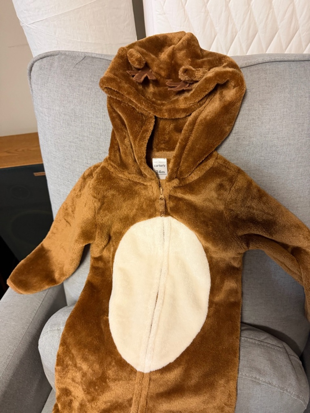 Carter's Brown Plush Hooded Baby Jumpsuit - Picture 2 of 6